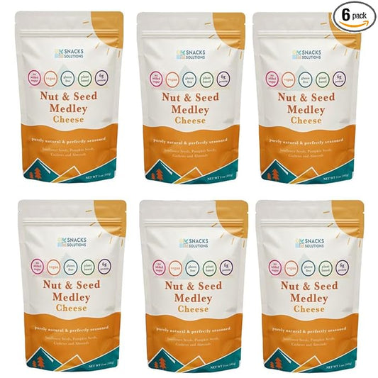 Snacks Solutions Nut and Seed Medley (5 oz -Pack of 6, Cheese) Gluten Free, Natural and Perfectly Seasoned, Sunflower Seeds, Pumpkin seeds, Cashews and Almonds