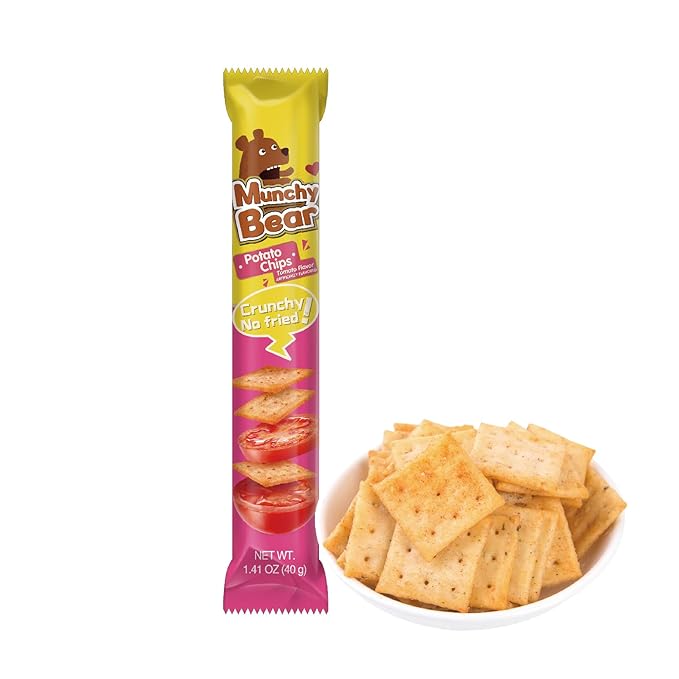 Munchy Bear Baked Savory Crackers – Tomato Flavor 9Packs, Non-Fried Crispy Crackers Halal-Certified Guilt-Free Snack