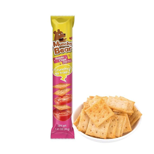 Munchy Bear Baked Savory Crackers – Tomato Flavor 9Packs, Non-Fried Crispy Crackers Halal-Certified Guilt-Free Snack