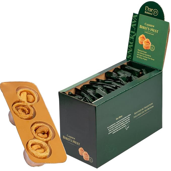 Snacklava Cashew Baklava Bird's Nest - 20 Pack (80 Pieces per Pack) - No Artificial Ingredients, Colors or Preservatives - Premium Handmade Pastries