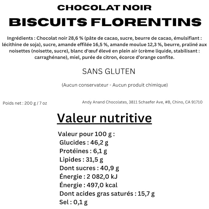 Andy Anand Dark Chocolate Florentines 24 pcs Orange and Almonds Cookies, Wafer Thin, Flown in from Italy, Made in Authentic Traditional Italian way, Taste in Every Bite (7.0 oz)