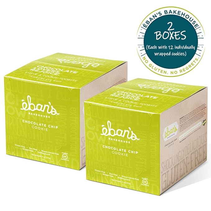 Eban’s Fresh Baked Gluten-Free Cookies - 24 Large Cookies (2 Boxes of 12) - Soft and Chewy, Individually Wrapped, Gourmet, Preservative Free, Non-GMO (Chocolate Chip)