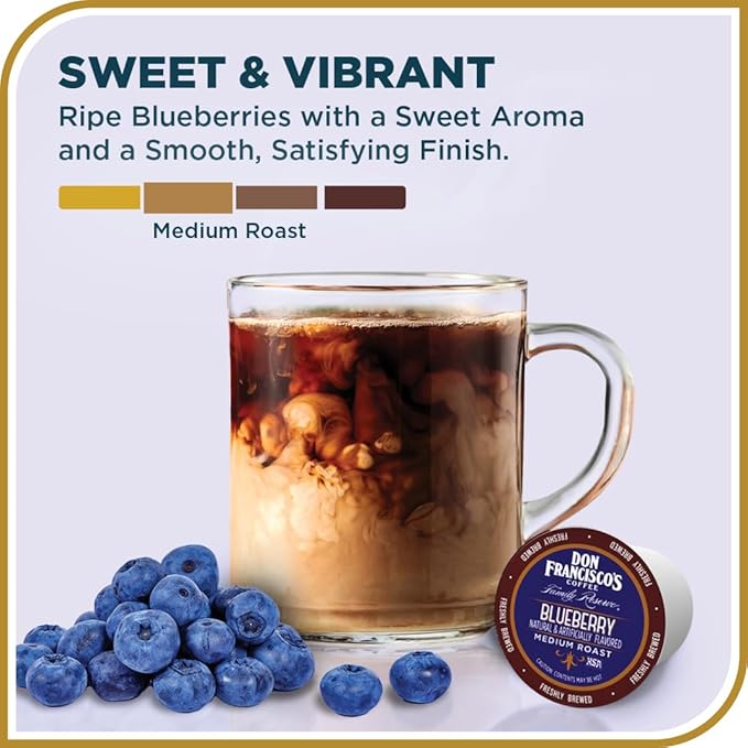 Don Francisco's Blueberry Flavored Coffee Pods, 72 Count, Medium Roast, Compatible with Keurig Brewers