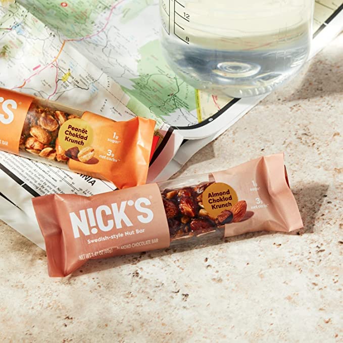 NICKS Keto Nut Bar Almond Chocolate Snack Bar, Low Carb Snacking for Sports, Hiking, Gaming, Outdoor Activities, 1G sugar, 3G net carbs, healthy snack (pack of 30) 40.0 grams