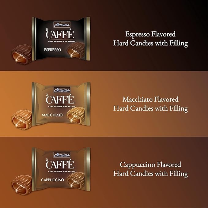 Maestro Massimo Assorted Coffee Candy - Individually Wrapped 7.05 oz Bag, 3mg Caffeine per Hard Candy, Original Espresso, Macchiato, Cappuccino Flavored, Made with Bold Arabica Coffee - Variety Pack of 12