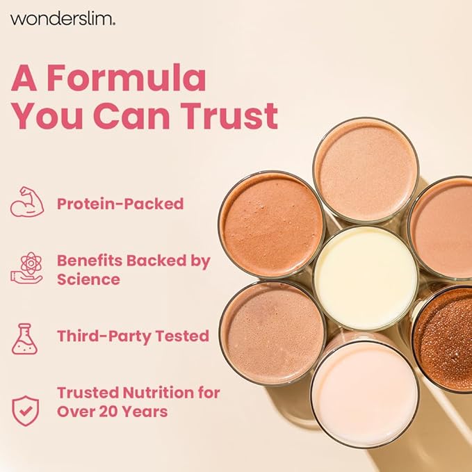 WonderSlim Meal Replacement Shake, Strawberry Cream, 15g Protein, 24 Vitamins & Minerals, Gluten Free (7ct)