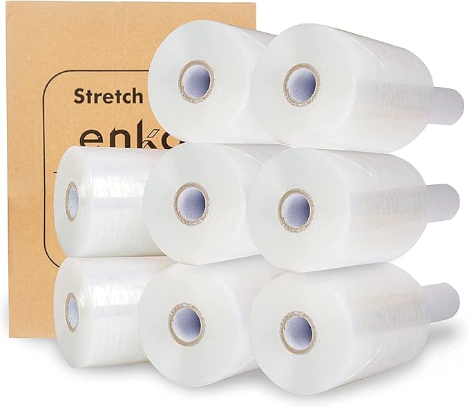 enKo 16 Pack 5" Mini Roll Stretch Film with Easy Grip Handle (16,000ft | 1000ft/Roll) - Includes 1,600pcs Fragile Labels