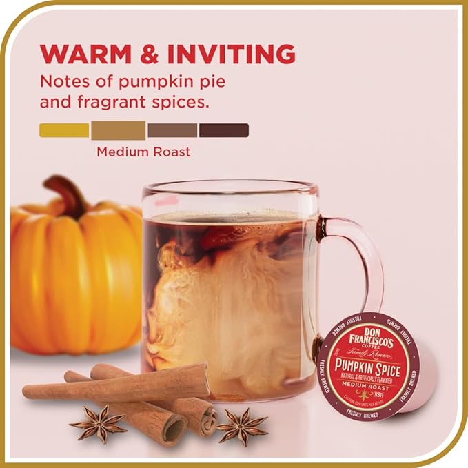 Don Francisco's Pumpkin Spice Flavored Coffee Pods, 24 Count, Medium Roast, Compatible with Keurig Brewers