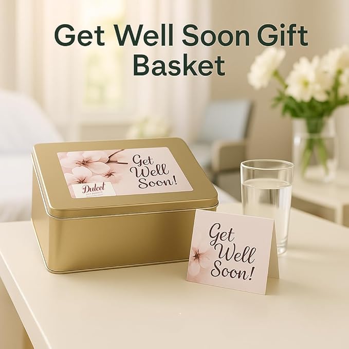 Get Well Soon Gift Basket - 18 Individually Wrapped Brownies Freshly Baked in a Variety of Flavors - Dulcet's Signature Flavored Fudge Brownies - Gift Box Comes with Get Well Card