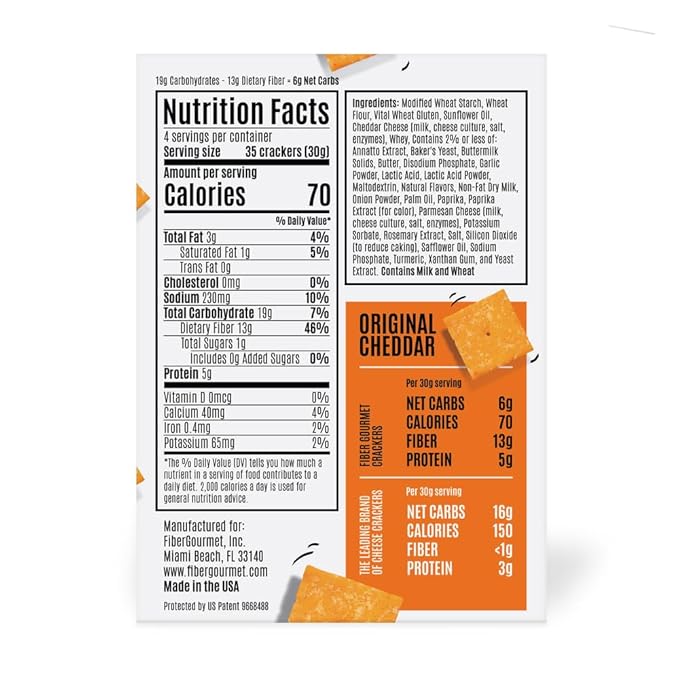 Fiber Gourmet Thinables Baked Cheese Crackers Healthy Low Net Carb Keto - Real Cheddar, High Fiber, 70 Calories, 6g Net Carbs, 13g Fiber, 5g Protein, Kosher - 4.25 Ounce (pack of 1)