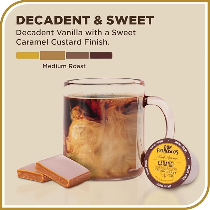 Don Francisco's Caramel Flavored Coffee Pods, 72 Count, Medium Roast, Compatible with Keurig Brewers