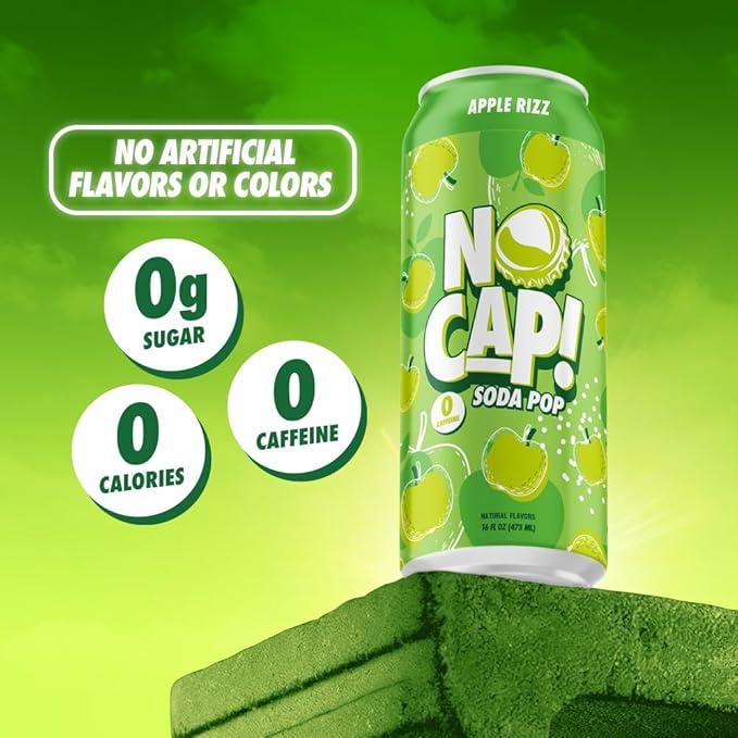 No Cap! Healthy Soda Alternative, Natural Allulose, Zero Sugar, Zero Calorie, Caffeine Free, | Hydrating Electolytes, Natural Flavors 16 oz. (Apple)