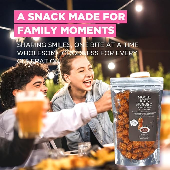 Mochi Rice Nuggets – Japanese Rice Crackers, Rice Crispy Treats, Japanese Snacks, No MSG, No Artificial Colors or Preservatives, Made in Japan, arare rice crackers, Beer snacks, Black pepper flavor 4.9oz (140g)