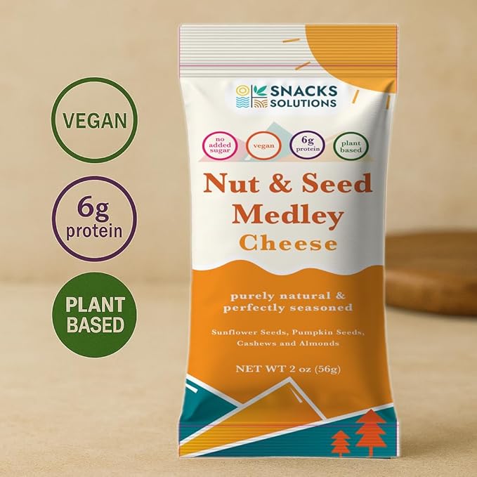 Snacks Solutions Nut and Seed Medley (2 oz - Pack of 8, Cheese) Natural, Gluten Free and Perfectly Seasoned, Sunflower Seeds, Pumpkin seeds, Cashews and Almonds