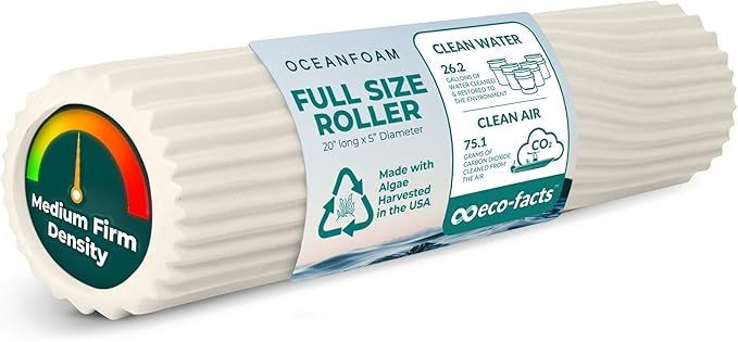 Oceanfoam Tidal Roller - Natural - Muscle Massage Foam Roller for Back Pain & Stretching - Firm and Ergonomic Wide Wave Textured - Yoga, Athletics, & Wellness - Full Size, 20" x 5"