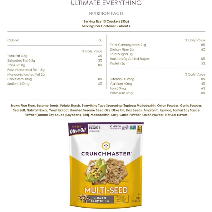 Crunchmaster Multiseed & Multigrain Crackers Variety Pack, – Original, Rosemary Olive Oil, Roasted Garlic & Everything, Sea Salt, Aged White Cheddar (6 Count)