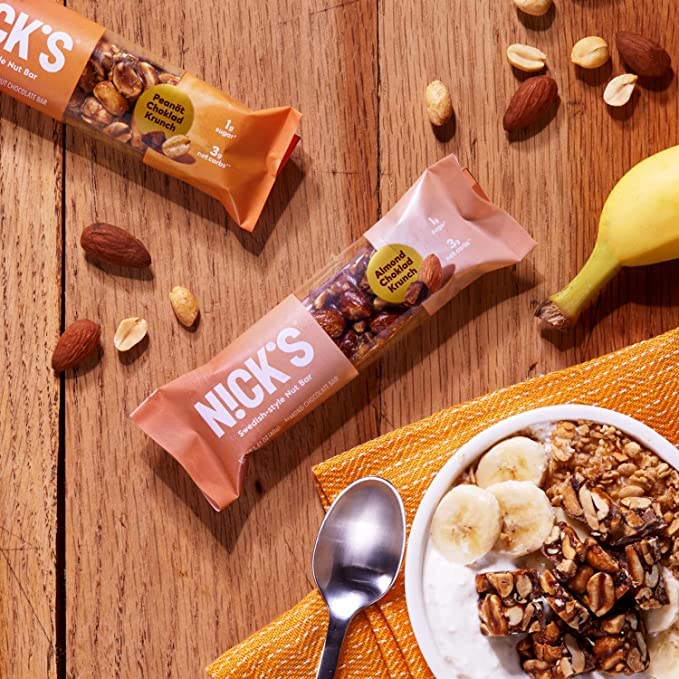 NICKS Keto Nut Bar Almond Chocolate Snack Bar, Low Carb Snacking for Sports, Hiking, Gaming, Outdoor Activities, 1G sugar, 3G net carbs, healthy snack (pack of 30) 40.0 grams