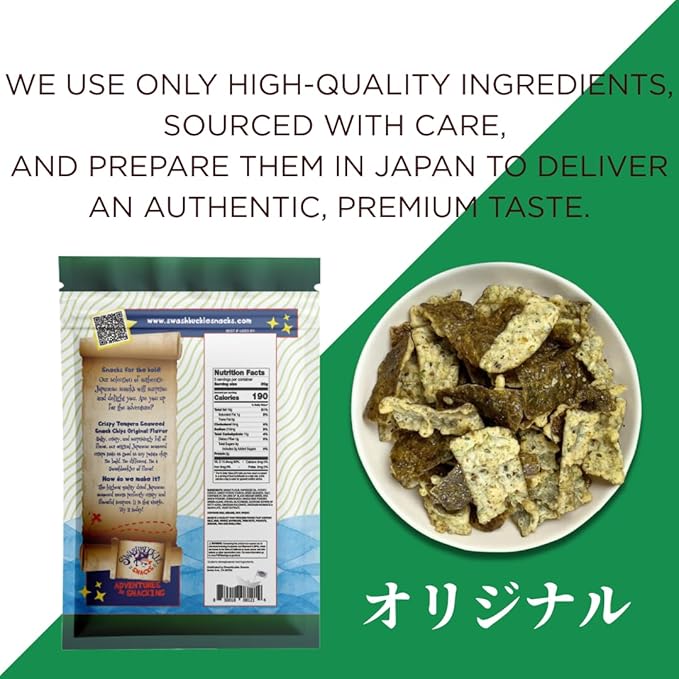 Japanese Tempura Seaweed Snack Chips, Noriten – Original Flavor | 0.95oz x 5 | Made in Japan by Swashbuckle Snacks