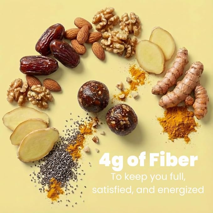 Jools Healthy Snacks for Adults | Functional Energy Bites, Plant-Based Superfood Snack Made with Medjool Dates, Ginger & Turmeric | No Added Sugar, Non-GMO, Gluten Free, Soy Free, Kosher, Vegan | 3 × 4oz Pouches