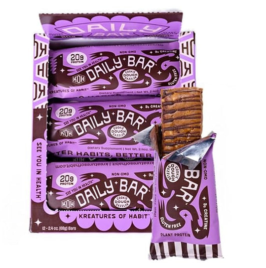 Kreatures of Habit DAILY BAR | Chocolate Chip Cookie Dough Dazzler (Pack of 12) – 20g Plant-Based Protein Bar | 3g of Creatine Monohydrate Per Bar, Gluten-Free, Vegan, Non-GMO