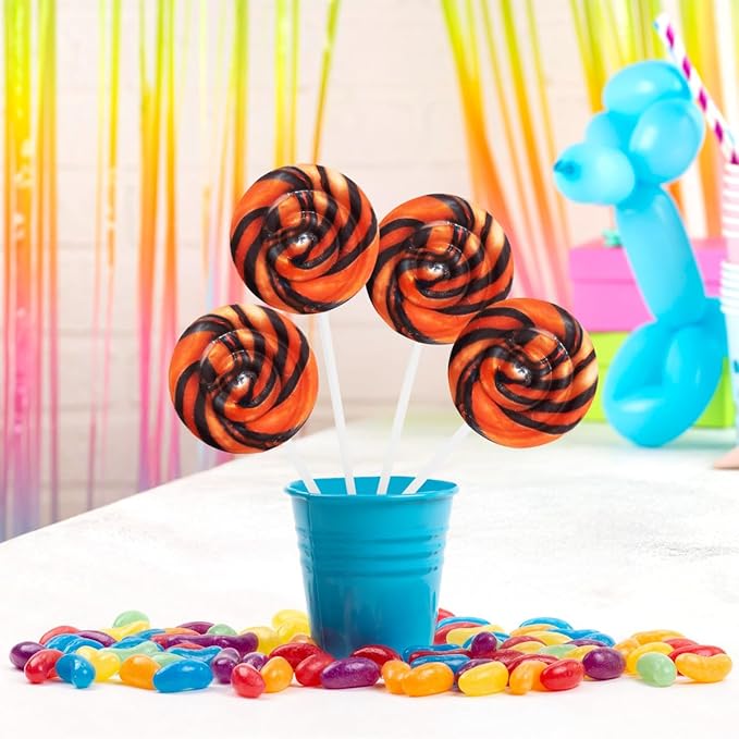 Orange and Black Swirl Lollipops, Pack of 24 Pieces Suckers Individually wrapped, Ideal Lollipops Bulk Supply for Candy Buffets and Trick or Treat Bags, Vibrant Swirl Suckers for Easy Sharing
