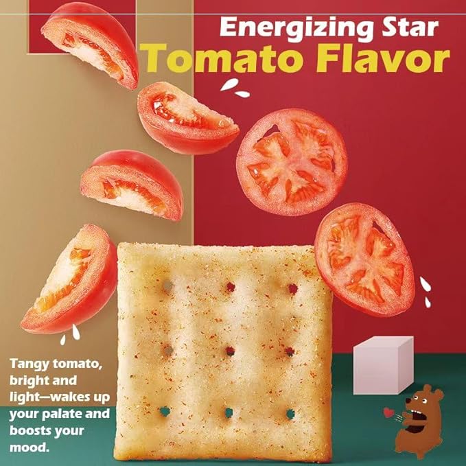 Munchy Bear Baked Savory Crackers – Tomato Flavor 9Packs, Non-Fried Crispy Crackers Halal-Certified Guilt-Free Snack