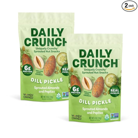 Daily Crunch Sprouted Almonds and Dehydrated nuts for a Unique Crunch, Keto Friendly, Non-GMO Zero Seed Oils, Gluten Free, 4oz (2 Pack, Dill Pickle)