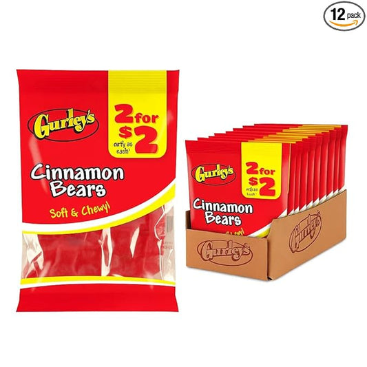 Gurley's Cinnamon Bears, Spicy-Sweet Chewy Gummy Bears, Individually Wrapped Bulk Candy (Pack of 12)