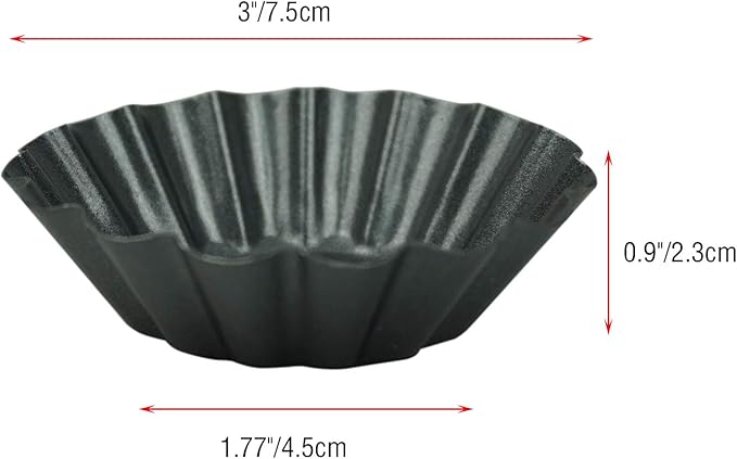 Proshopping 12 Pack Egg Tart Pan, Non-stick Carbon Steel Tartlet Tins, Mini Pie Mould, Muffin Cupcake Pudding Baking Cup Maker - for Pies, Chinese Egg Tart, Cakes (Big Size 3"x 0.9")