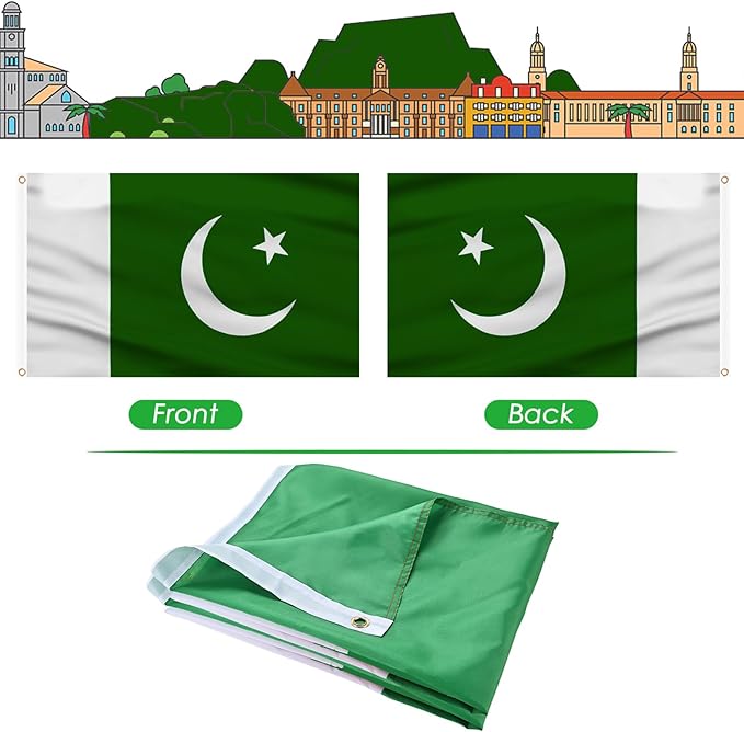 AhfuLife Pakistan Flag 3x5 Ft, Large Pakistan National Flags foe Outside - Double Side with Brass Eyelets for Olympic Party Decorations, Bar Garden Street Decoration Indoor Outdoor