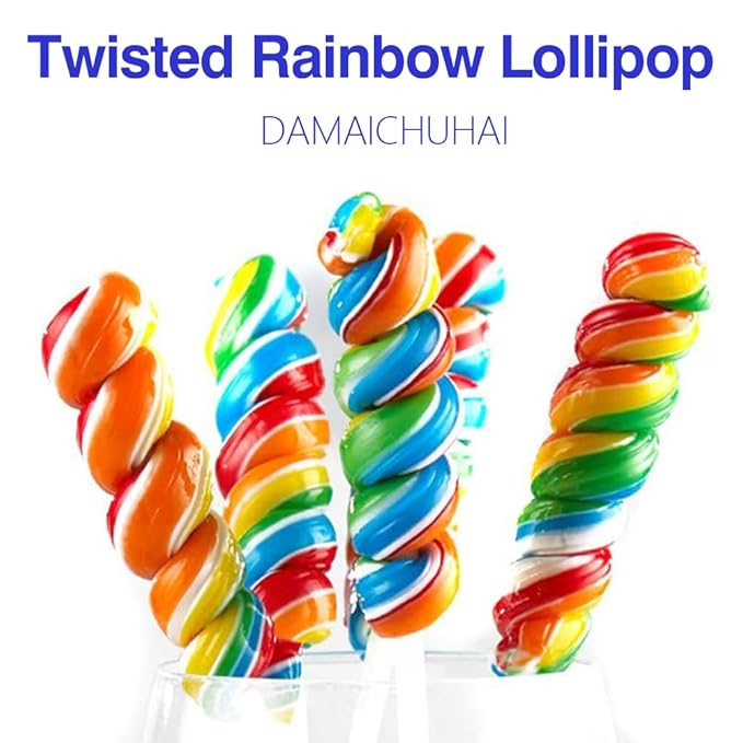 DAMAICHUHAI Rainbow Lollipops - 48 Count Individually Wrapped Bulk Lollipops | Perfect Birthday Party Favors for Kids & Candy for Goodie Bags，Party Favor Candy