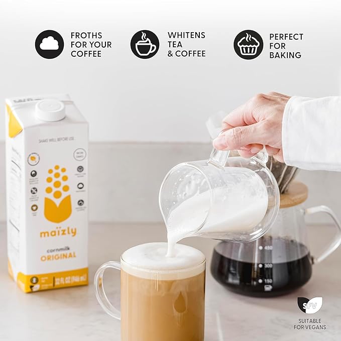 Maizly Original Corn Milk 32 fl oz x 2 | Non‑GMO Corn Milk Alternative | Allergen‑Free, Seed‑Oil‑Free, Smooth & Neutral Flavor | Excellent Source of Fiber & Vitamins A, D, E and a Good Source of Calcium | Ideal for Coffee, Cooking, Baking & Daily Use