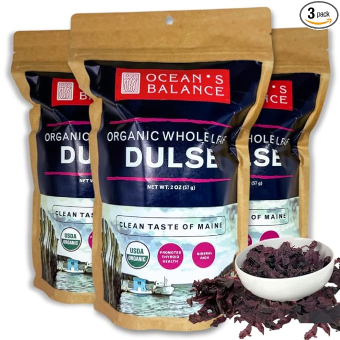 Ocean’s Balance Organic Dulse - Maine Coast Seaweed - Atlantic Ocean Sea Vegetables, Perfect for Keto Diet, Paleo Diet, Vegetarian Lifestyle or Vegan Diet - 2 Ounce (Pack of 3) Whole Leaf