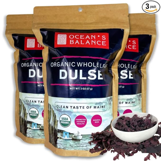 Ocean’s Balance Organic Dulse - Maine Coast Seaweed - Atlantic Ocean Sea Vegetables, Perfect for Keto Diet, Paleo Diet, Vegetarian Lifestyle or Vegan Diet - 2 Ounce (Pack of 3) Whole Leaf