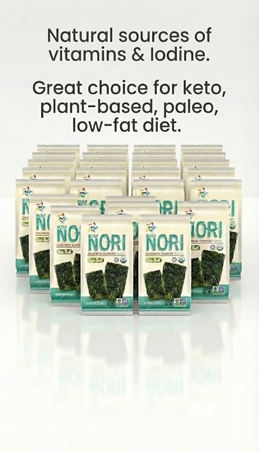 KIMNORI Seasoned Seaweed Snacks Sheets – Organic Sea Salt Flavor, 12 Individual Packs, Roasted Crispy Premium 100% Natural Laver Kim Nori, 4g 0.14 Ounce