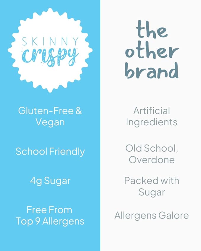 Skinny Crispy Original Vanilla Rice Treats – Low Sugar (4g), Vegan, Gluten-Free, Dairy-Free, Non-GMO, Top 9 Allergen-Free, Healthy Snack Bars, 12 Count