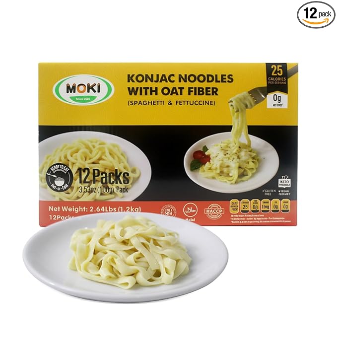 MOKI Wide Konjac Oat Fiber Noodles,Shirataki Thai Fettuccine,12 Pack Low-Calorie Shirataki Pasta, Keto & Paleo-Friendly, Gluten-Free, Vegan,Low-Carb,0-Fat, Oat Flavor from Thailand (42.36 oz,1200g)