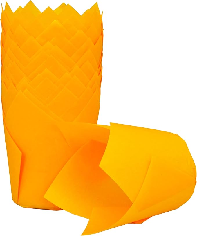 MyBakning Orange color Large size Tulip Baking Cups 2-1/4"(Base diameter) x 4"(Wall height) Parchment paper baking cupcake Muffin liners, Case of 130 pcs