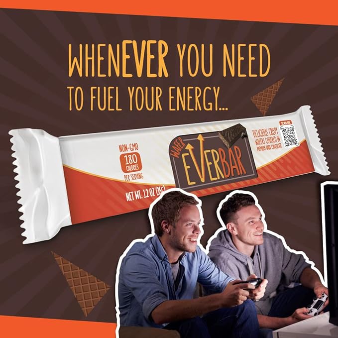 EverBar - Dark'n Crispy Chocolate Bars, 48 Count | Non-GMO, Dark Chocolate Wafer Candy Bar | On the Go | With Coffee or Tea | Healthy Snack | Bite-Size Premium Wafer Chocolate 48 Count