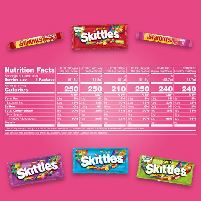 SKITTLES & STARBURST Assorted Candy Variety Pack for Holidays, Gifts, Parties, Candy Assortment, 62.79 oz (30 Count) Bulk Box