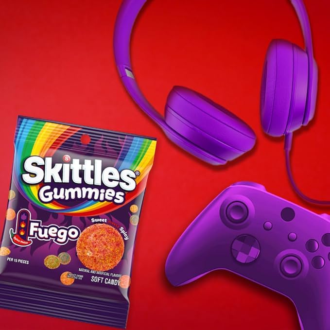 SKITTLES GUMMIES Fuego Sweet and Spicy Gummy Candy, 5.8 Oz Bag, 12 Pack