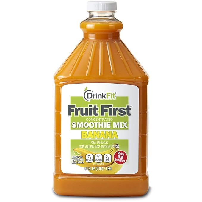 DrinkFit Fruit Smoothie | Real Fruit Puree, Low Sugar, Gluten:Free & Non:GMO, Banana Smoothie Mix : Makes 32 Smoothies, 64 Fl Oz (Banana)