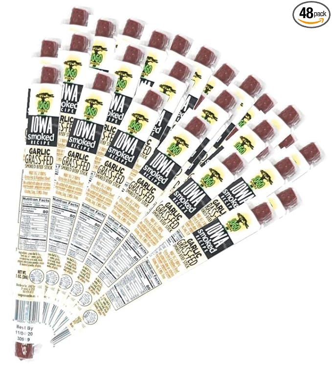 Garlic, Sogo Snacks, Sugar Free Beef Jerky, Non-GMO Grass-fed Beef Sticks. No Nitrates, Gluten, Soy, MSG, Dairy, or Nuts. Paleo, Whole30, & Keto Snack (Garlic-ISR, 1-oz, 48 Cnt)