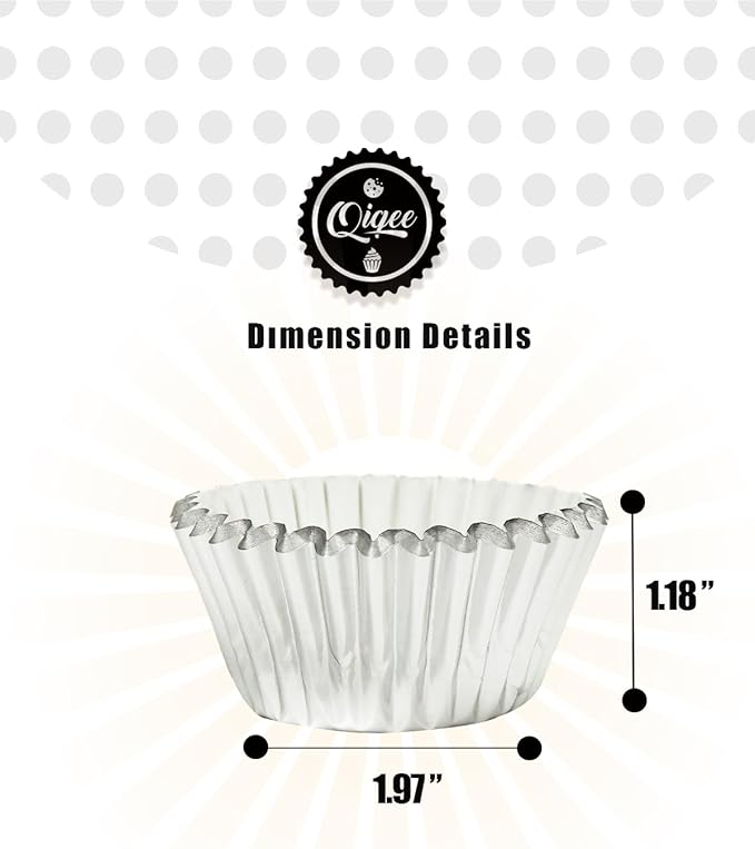 qiqee Silver Foil Cupcake Liners For Baking 300pcs Baking Cups Thick ＆ Sturdy, Oil Resistance, Muffin Liners Paper(Standard Size)