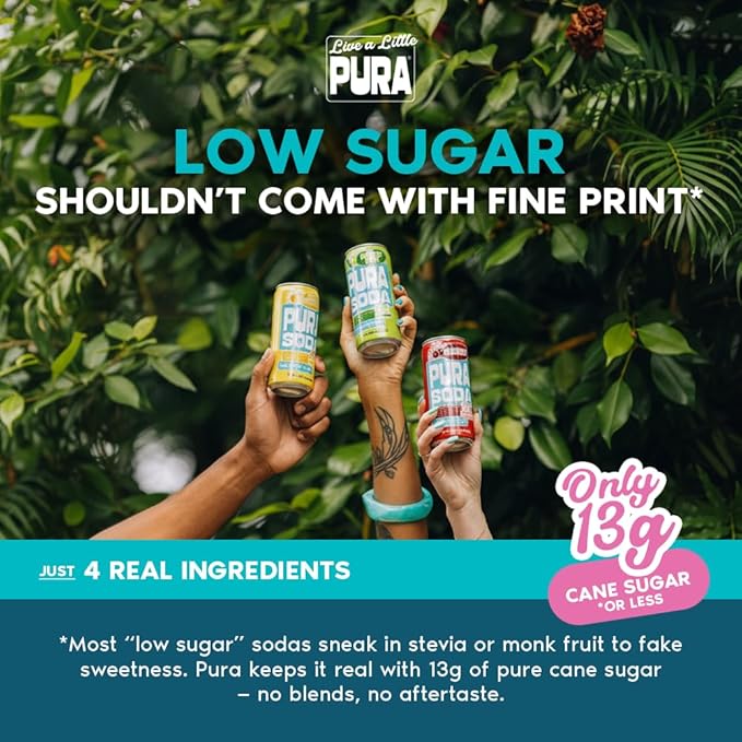 PuraSoda® Seville Orange | Low-Calorie, Cane Sugar Soda, Beverage | Non-GMO, Vegan | Made with Pure Cane Sugar, Clean & Refreshing | 10.1 fl oz (300ml) Cans, Pack of 24