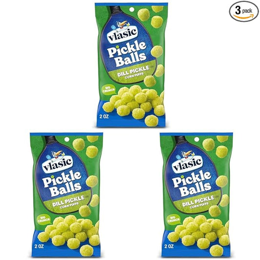 Vlasic Pickle Balls, Dill Pickle Flavored Corn Puffs, 2 oz. (Pack of 3)