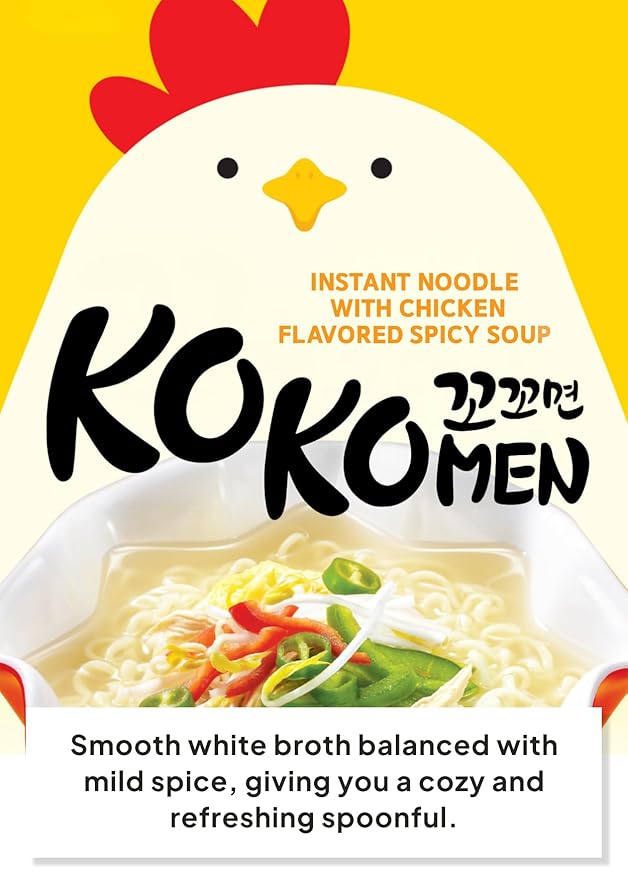 Korean Food Paldo KOKOMEN Instant Noodle, Chicken Flavored Spicy Soup Ramen, 4.23 oz x 5 Packs (Total 21.15 oz), Korean Style Instant Ramen