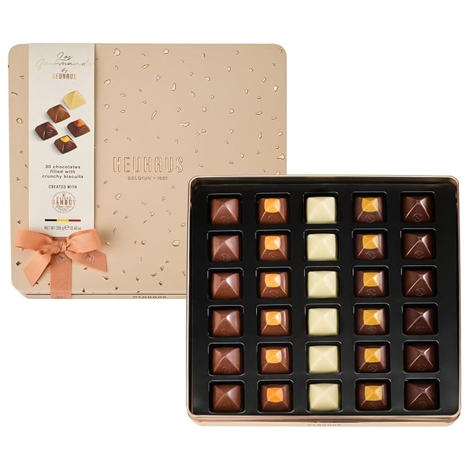 Neuhaus Belgian Chocolate "Les Gourmands" – 30 Pieces Assorted Milk, White & Dark Chocolate Pralines – Crunchy Artisanal Biscuits - Gourmet Chocolate Gift