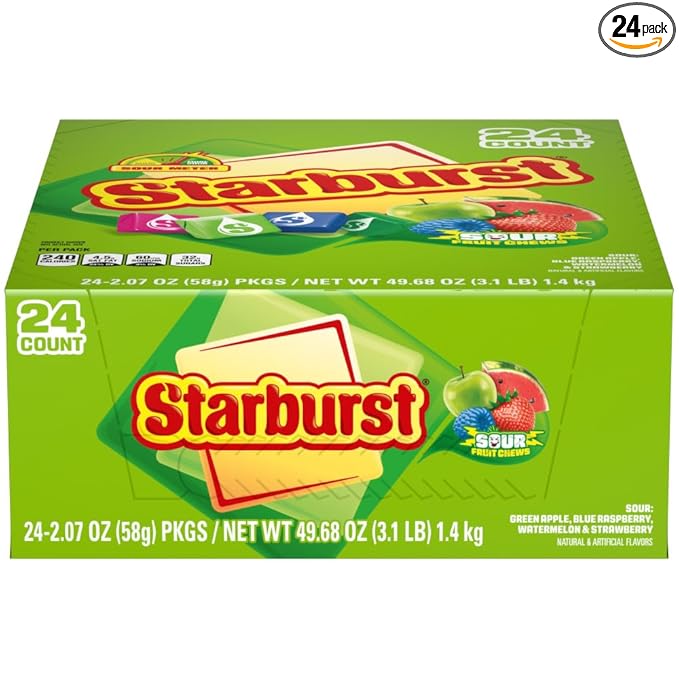 STARBURST Sour Chewy Candy Individually Wrapped Tart Fruit Chew, Share Size, 2.07 Oz Pack, 24 Count