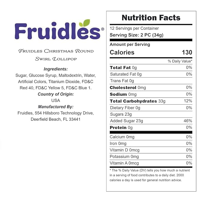 Fruidles Christmas Round Swirl Lollipop, Mixed Fruit Flavor, Individually Wrapped Lollipops, 17 gram, 2" Inch Round Suckers (12-Pack)